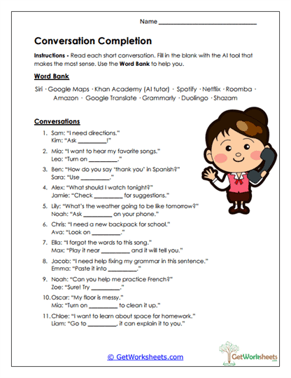 Conversation Completion Worksheet