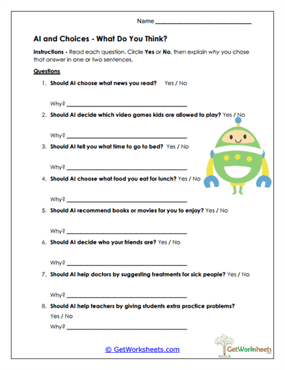 AI and Choices - What Do You Think? Worksheet