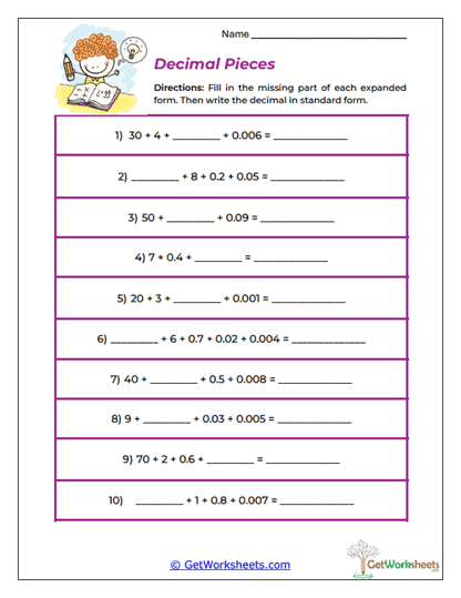 Decimal Places Worksheet