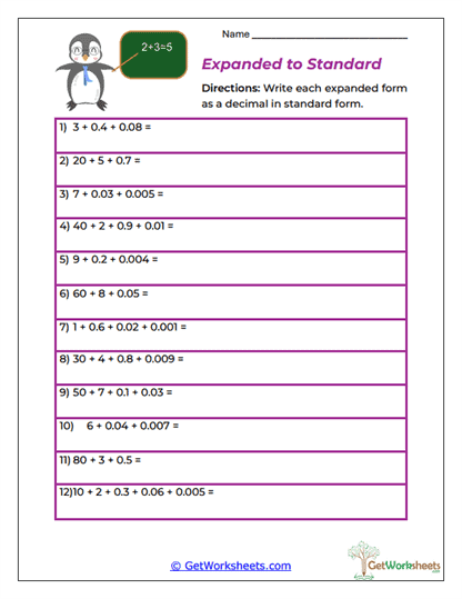 Expanded to Standard Worksheet