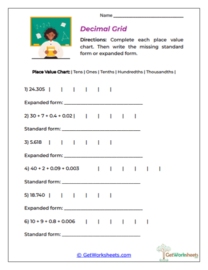 Decimal Grid Worksheet