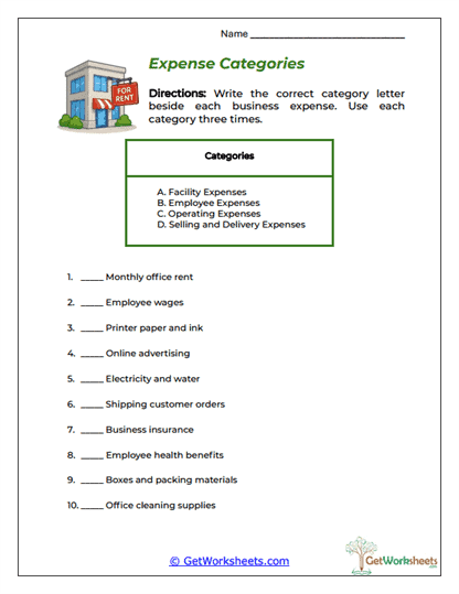 Business Expense Sort Worksheet