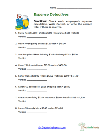 Expense Accuracy Check Worksheet