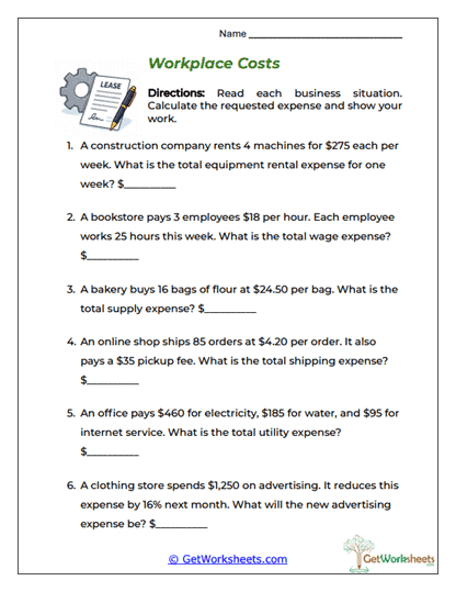 Workplace Cost Scenarios Worksheet