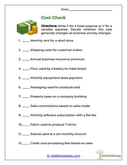 Fixed or Flexible Cost Worksheet