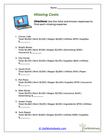 Missing Expense Finder Worksheet