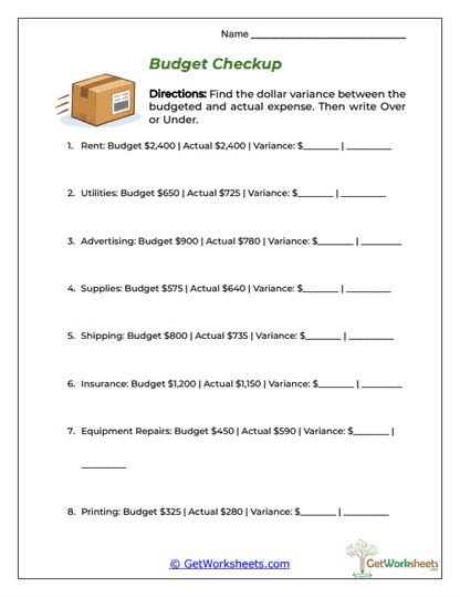 Budget Variance Check Worksheet