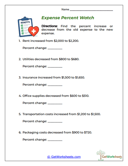 Percent Change in Costs Worksheet