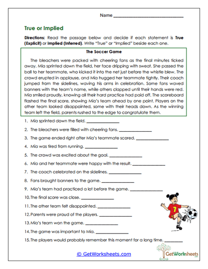Explicit vs. Implied Details Worksheets