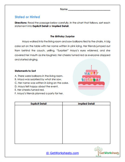 Stated or Hinted Worksheet
