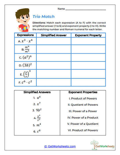 Exponent Worksheets