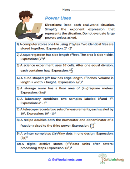 Exponent Operations Worksheets