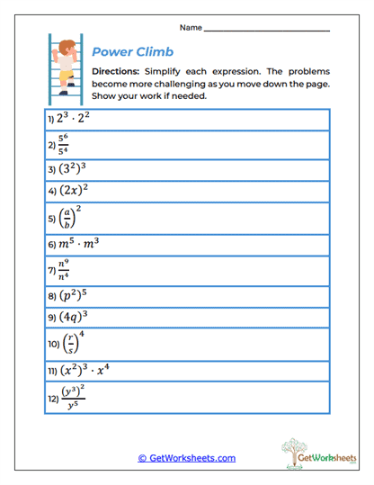 Power Climb Worksheet