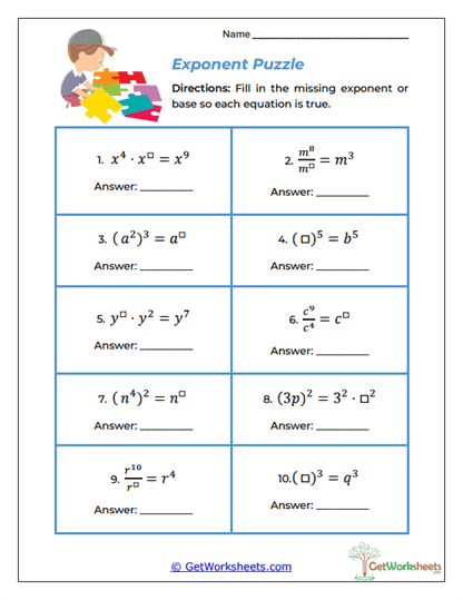 Missing Powers Puzzle Worksheet