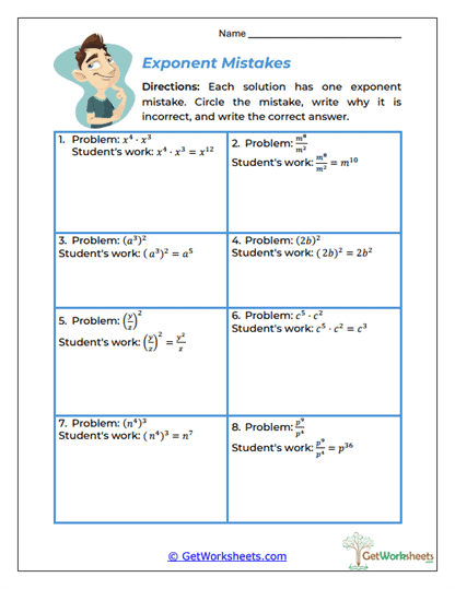 Exponent Mistakes Worksheet