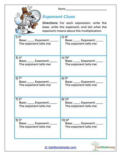 Exponent Clues Worksheet