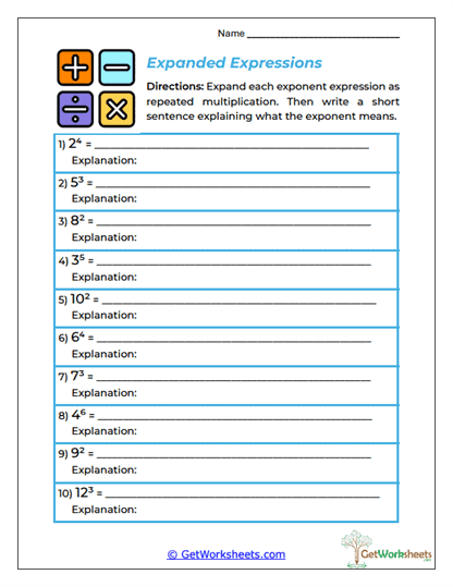 Expanded Expressions Worksheet