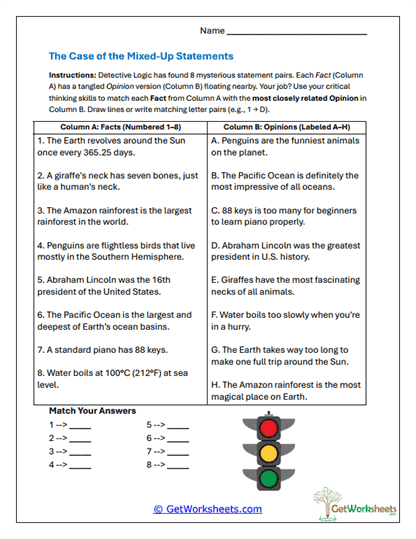 Paired Statement Sorter Worksheet