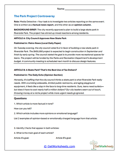Article Comparison Analyst Worksheet