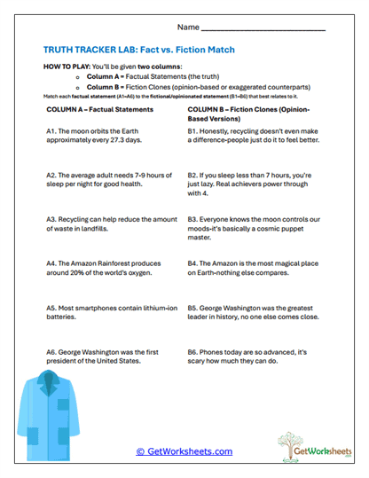 Fiction Clone Matcher Worksheet