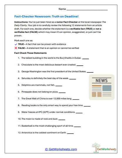 Newsroom Fact Audit Worksheet