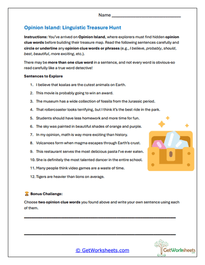 Opinion Clue Explorer Worksheet