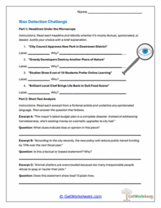 Bias Spotting Lab Worksheet - Identifying Bias in Text