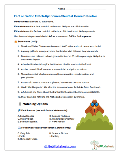 Source & Genre Sorter Worksheet