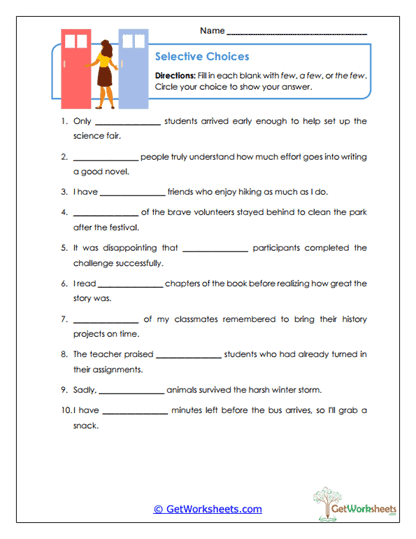 Selective Choices Worksheet