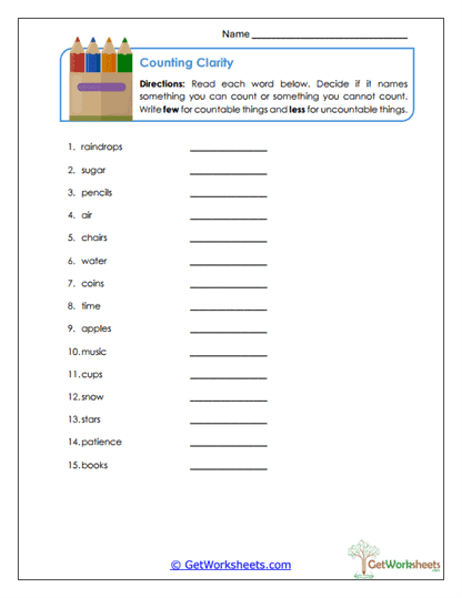 Counting Clarity Worksheet
