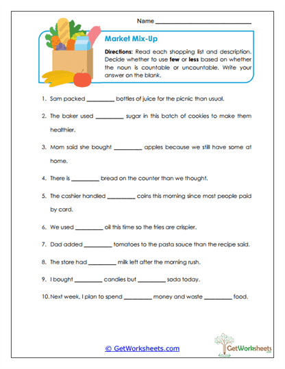 Market Mix-Up Worksheet