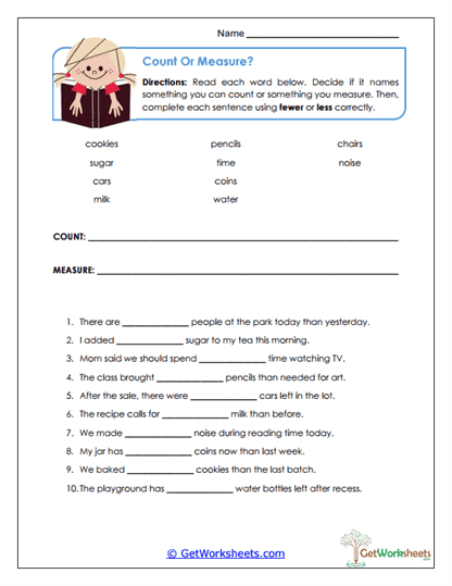 Count or Measure Worksheet