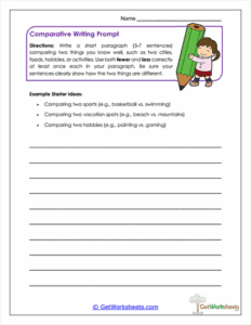 Less Prompting Comparative Writing Prompt Worksheet - Fewer & Less in Context