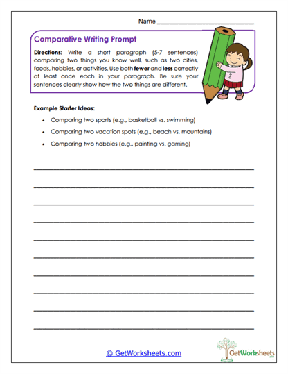 Comparative Writing Prompt Worksheet