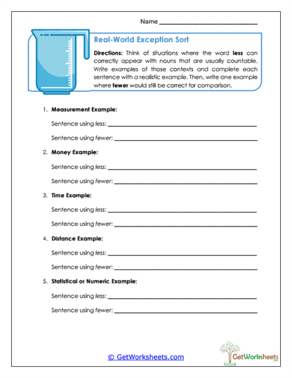 Real-World Exception Sort Worksheet