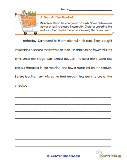 A Day at the Market Worksheet