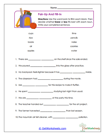 Pair-Up and Fill-In Worksheet