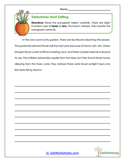 Determiner Hunt Editing Worksheet