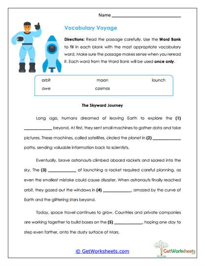 Fill-in-the-Blank Reading Passage Worksheets