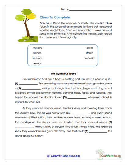 Clues to Complete Worksheet