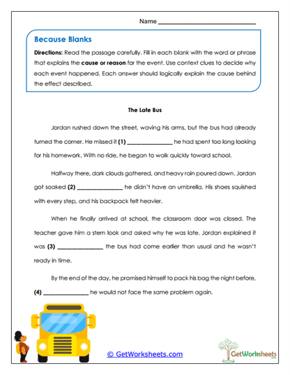 Because Blanks Worksheet