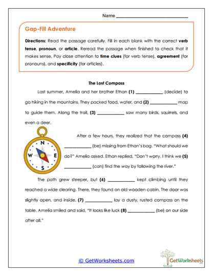 Gap-Fill Adventure Worksheet