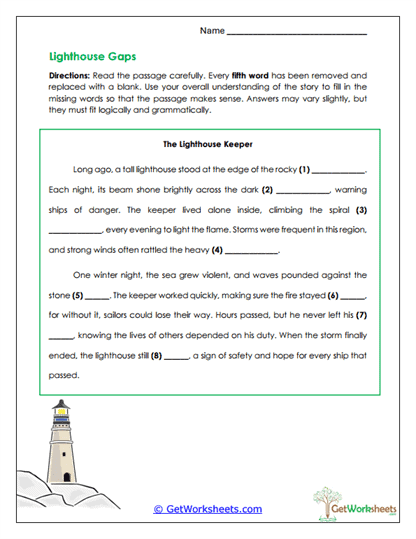 Lighthouse Gaps Worksheet