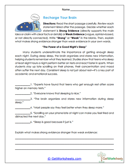 Recharge Your Brain Worksheet