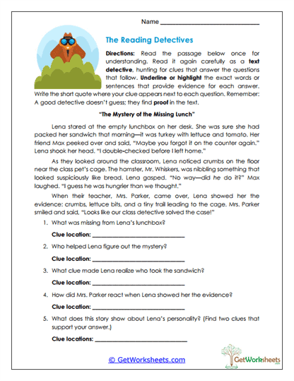 The Reading Detectives Worksheet