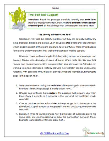 Two-Part Text Support Worksheet