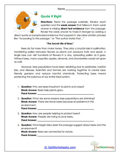 Quote It Right Worksheet