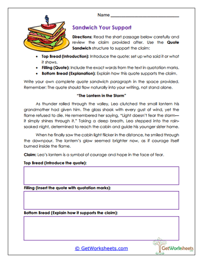 Sandwich Your Support Worksheet