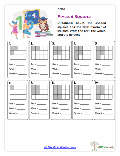 Finding the Percent Given the Part and Whole Worksheets