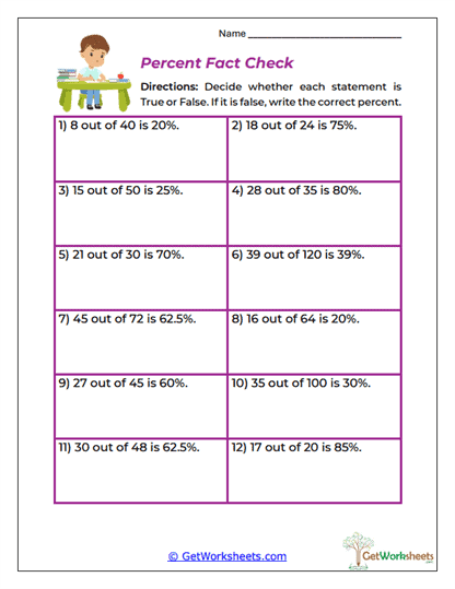 Percent Fact Check Worksheet